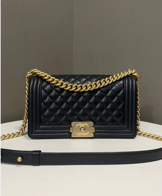 CHANEL Boy Flap Bag in Quilted  Genuine  Leather with Brand Box