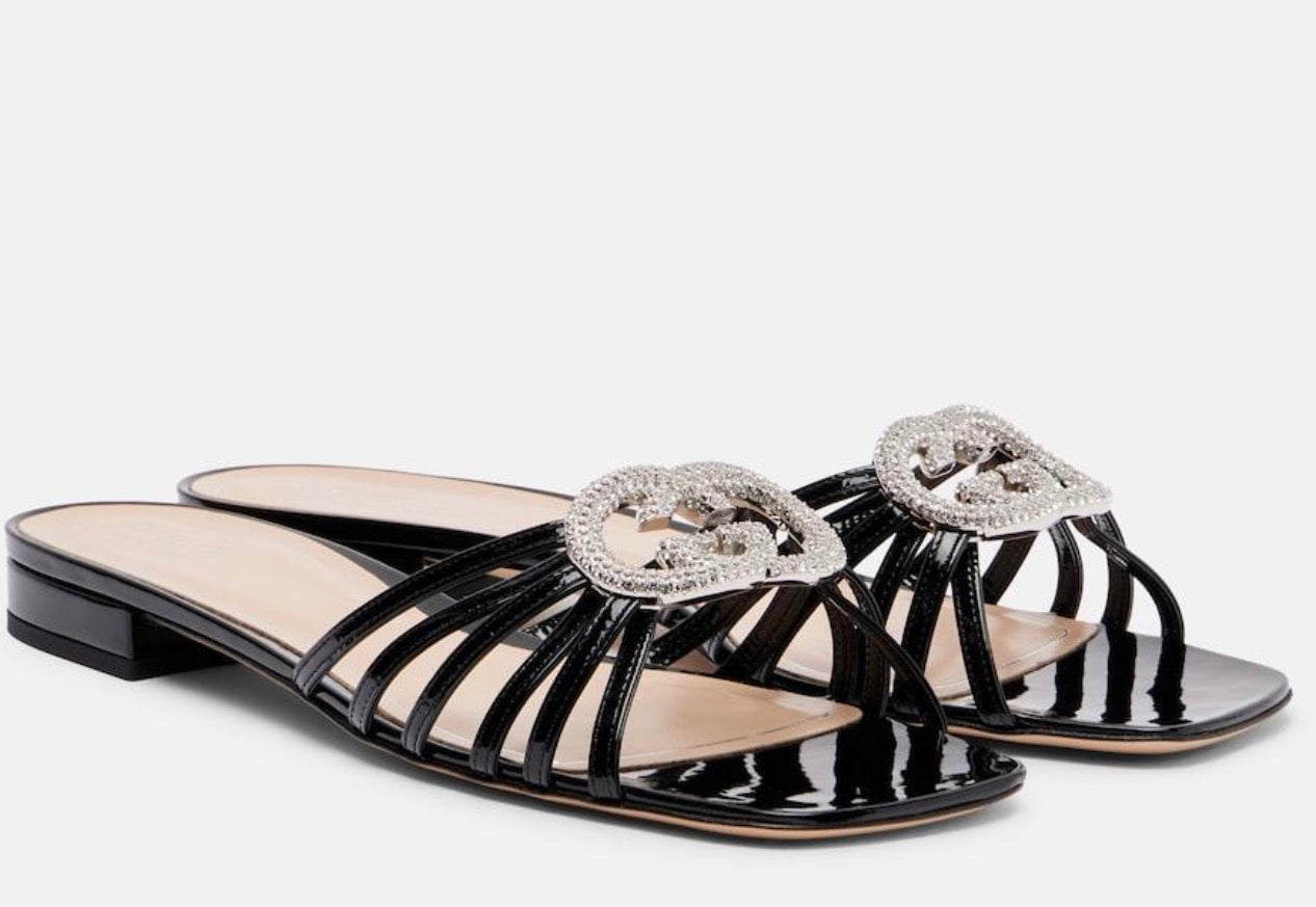 Gucci Interlocking Crystal Embellished Sandal with Brand Box